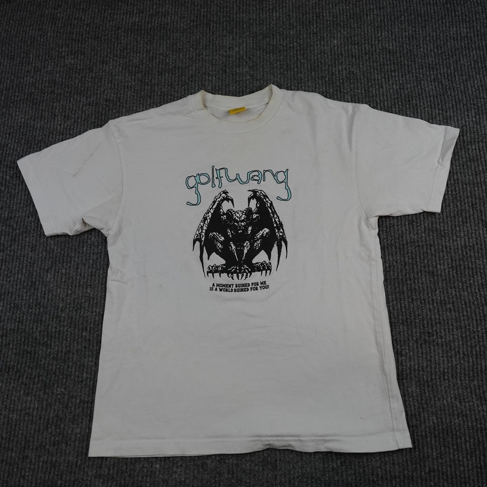 GOLF Shirt Mens Medium White Gargoyle Graphic Golf Wang Quote Tee Streetwear